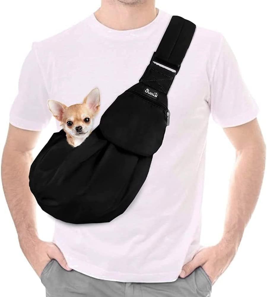 Lukovee Small Dog Sling Carrier, with Padded Strap & Storage Pocket,