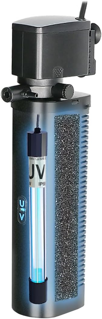 COOSPIDER Aquarium Filter with 7W U-V Light 300GPH for 75-200 Gallon