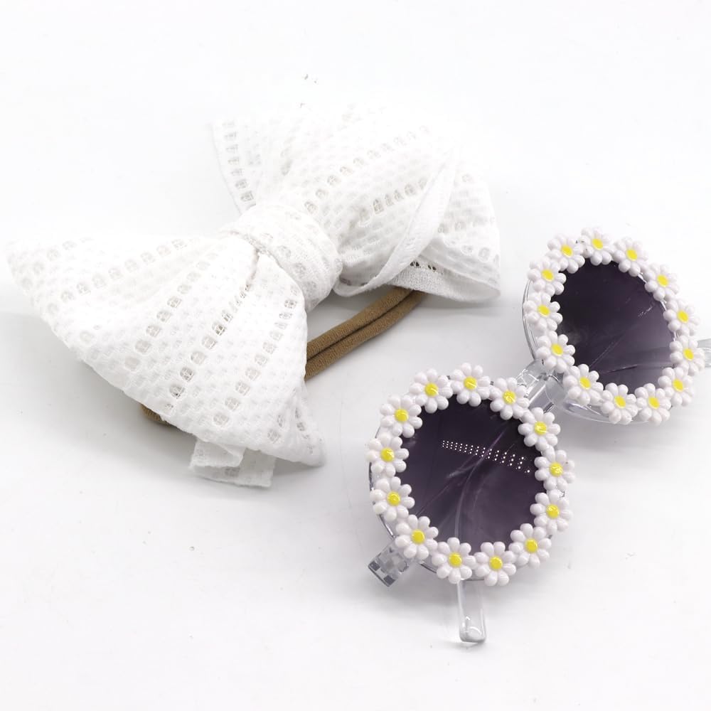 2Pcs/Set Pet Dog Bow Headband Sunflower Sunglasses Cute Summer Beach