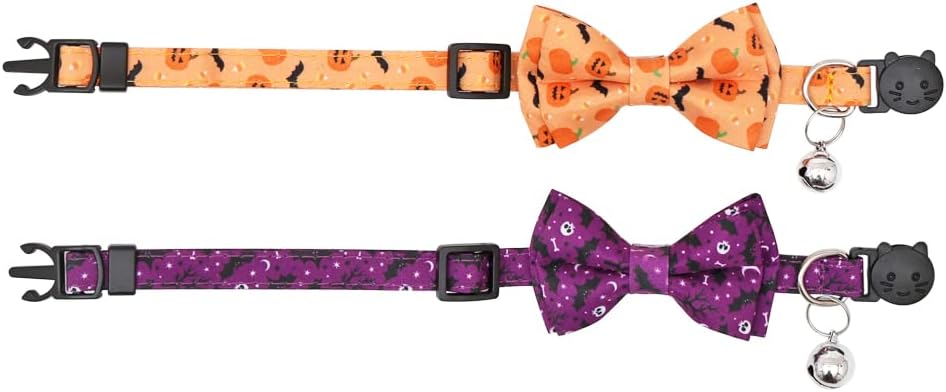 Halloween Cat Collar Breakaway with Cute Bow Tie and Bell for Kitty