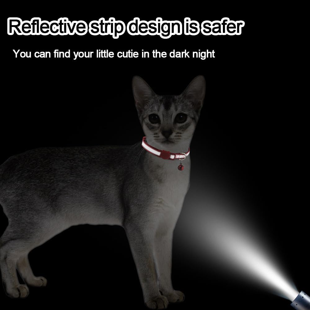 Flymind 18Pcs Reflective Cat ID Collars with Bell Adjustable 19-32cm