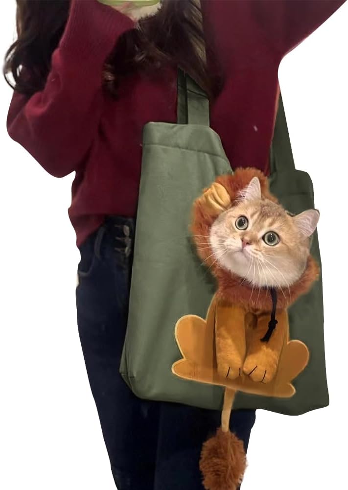 Lion-Shaped Pet Canvas Shoulder Bag Portable Cat Carrier Tote Bag