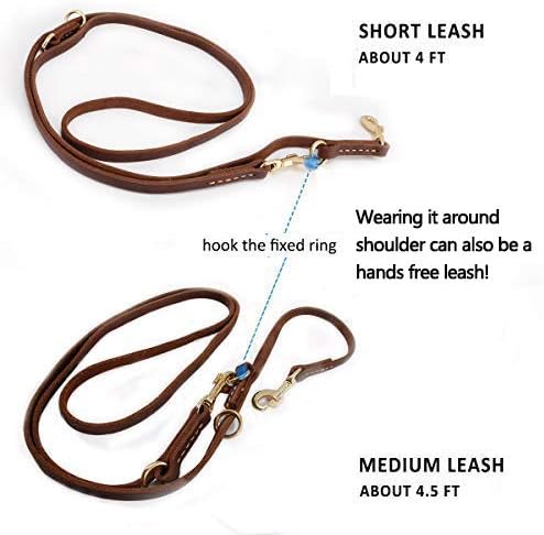 Multi Function 8ft Leather Dog Leash