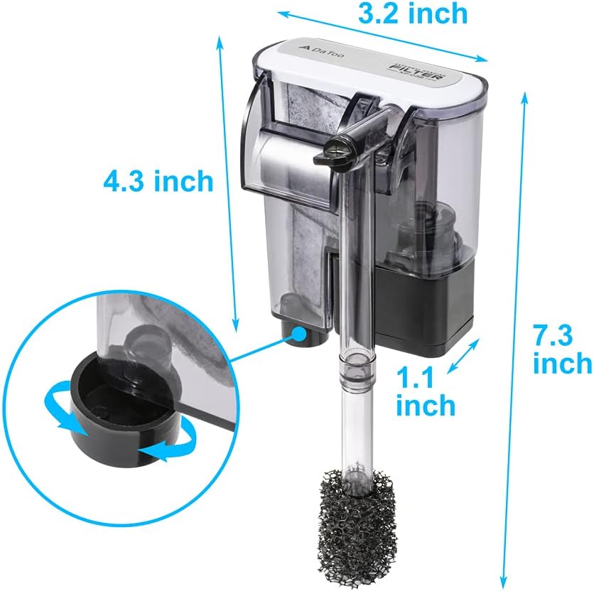 DaToo Aquarium Hang On Filter Small Fish Tank Hanging Filter Power