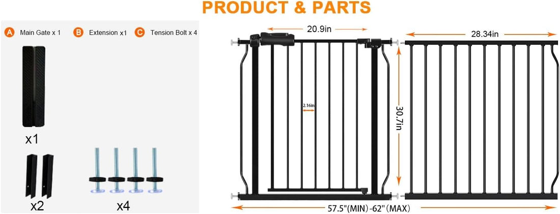57.5-62 Inch Extra Wide Baby Gate for Doorway Stairs