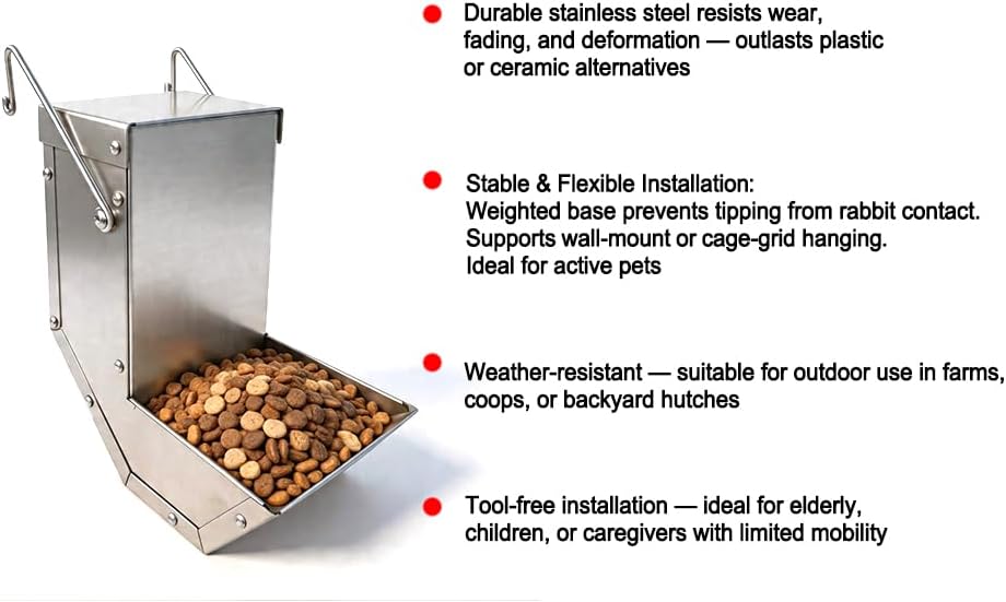 Rabbit Feeder - Small Animal Stainless Steel Gravity Feeding Trough
