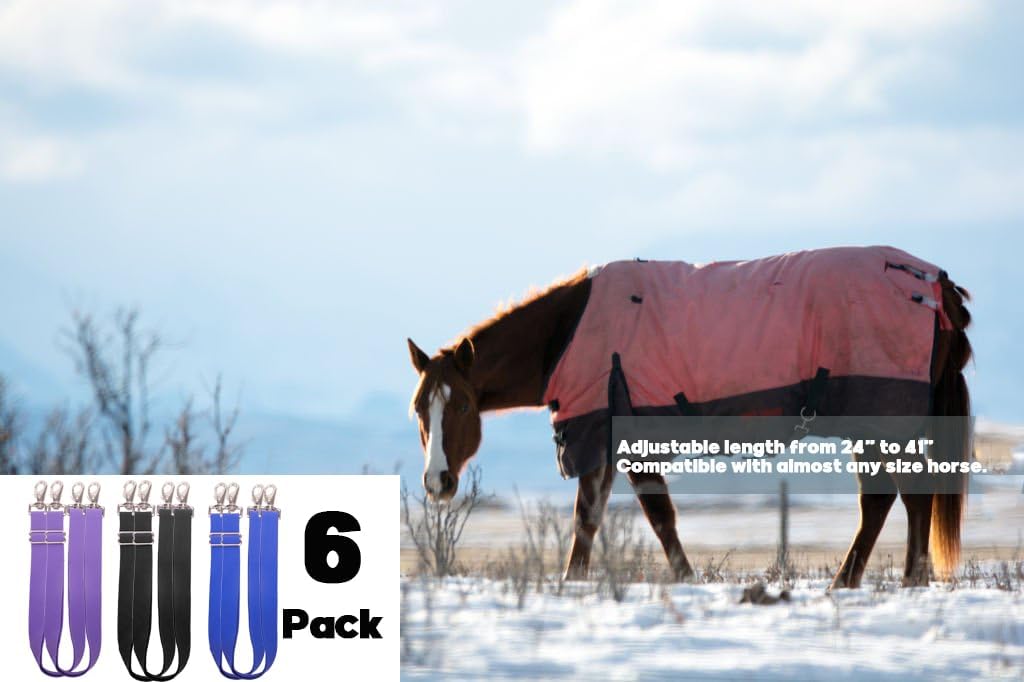 Pack of 6 Adjustable Length Elastic Leg Straps for Horse