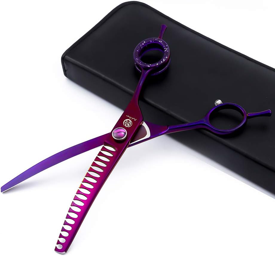 Purple Dragon 7.0" Purple Downward Curved Pet Grooming Curved Scissors