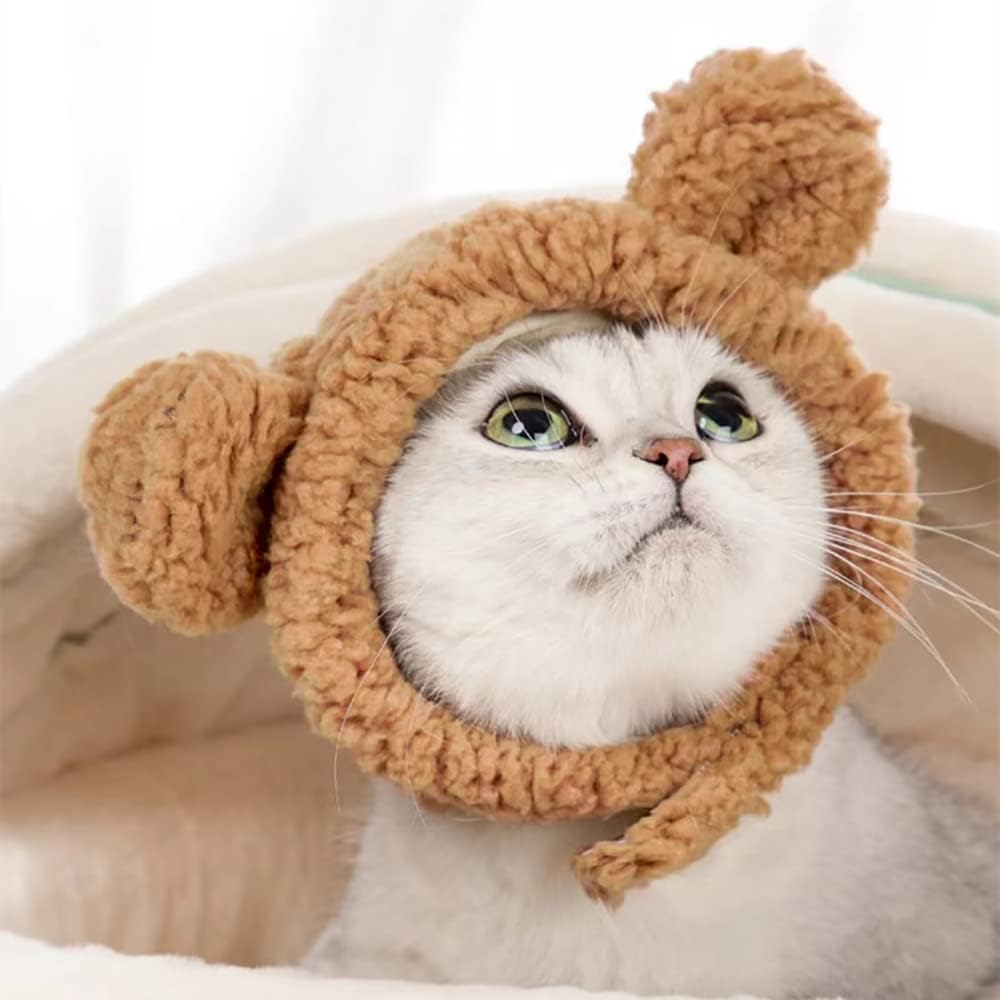 JOICEE Cute Cat Costume Warm Bear Hat Adjustable Small Pet Headwear