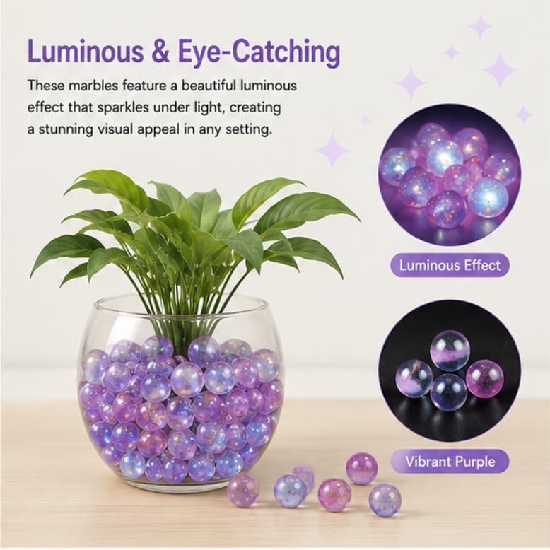 10 Pcs Purple Glass Marbles 12mm for Vase and Aquarium Decor ﻿