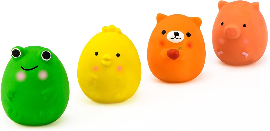 CHIWAVA 4PCS 2.4'' Squeak Latex Puppy Toy Funny Animal Sets Pet