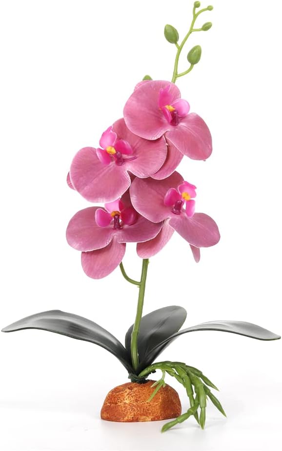 Yellow Fake Orchids, Reptile Terrarium Decor Tarantula Gecko Tank