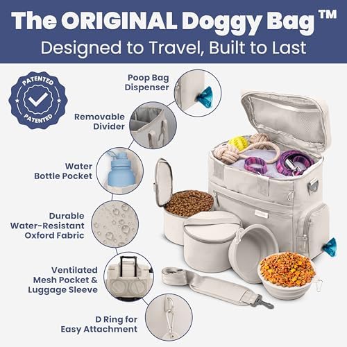 Dog Travel Bag (Beige) & Dog Mom Water Bottle (Cream) Bundle