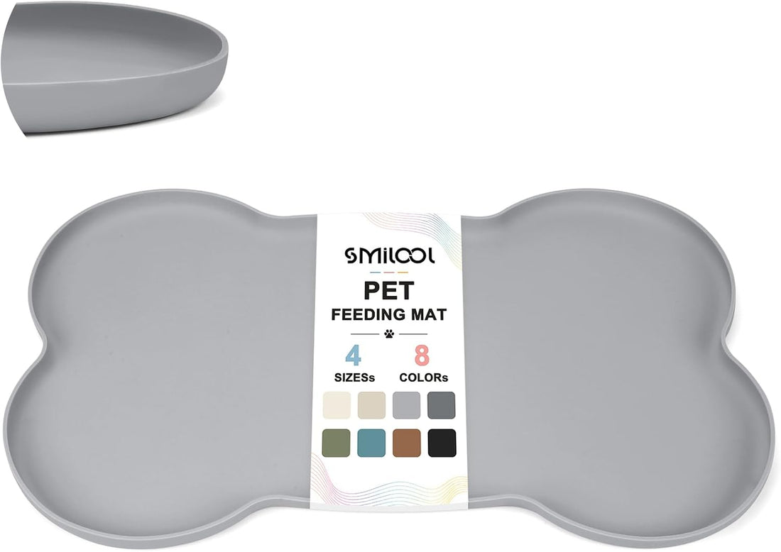 SMILOOL Waterproof Silicone Pet Food Mat with Raised Edge for Dog