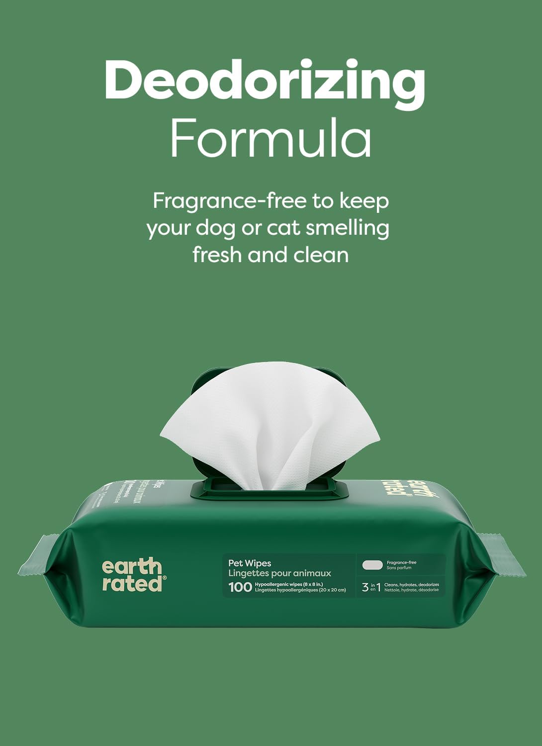 Earth Rated Pet Wipes for Dogs and Cats, Hypoallergenic