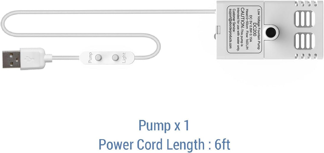 Veken Replacement Pump for 50oz, 95oz and 108oz Pet Fountain Cat Water Fountain Dog Water Dispenser Ultra Quiet Long Lifespan Water Pump, USB Cable, LED Lights