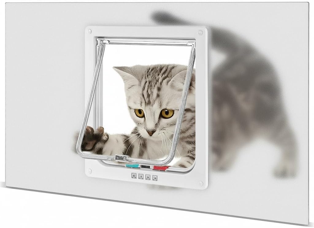 Cat Door for Window Insert, Fits 14-24 Inch, Clear Plexiglass