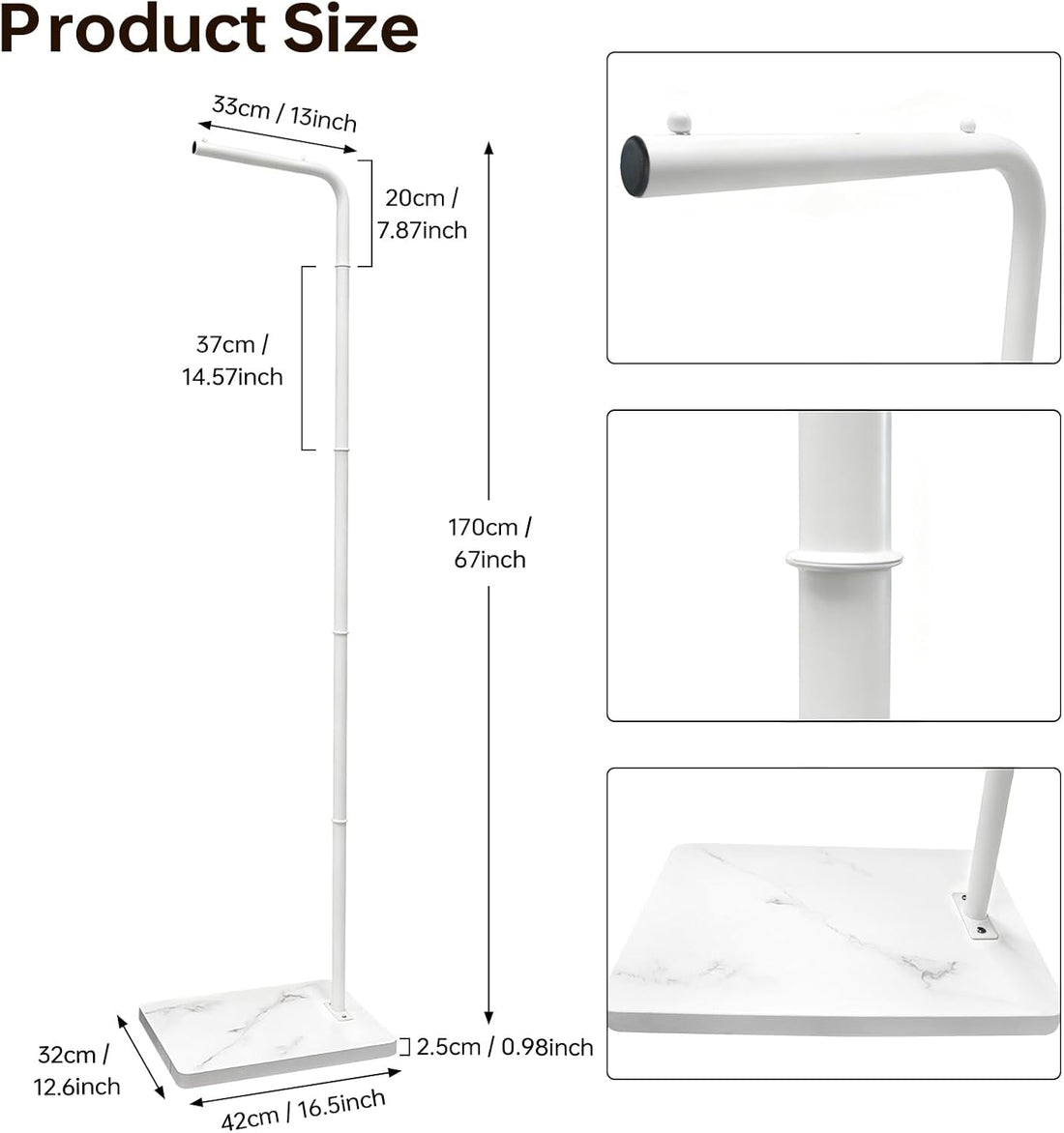 67 Inch Tall White Metal High Hanging Bird Cage Stand with Sturdy Base