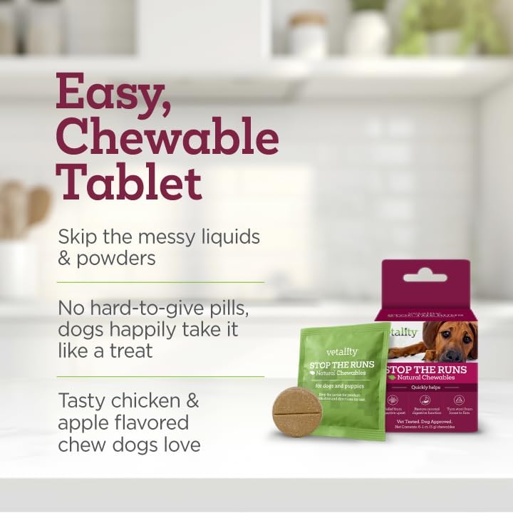 Vetality Stop The Runs | Dog Anti Diarrhea Medicine | 6 Count Chewable