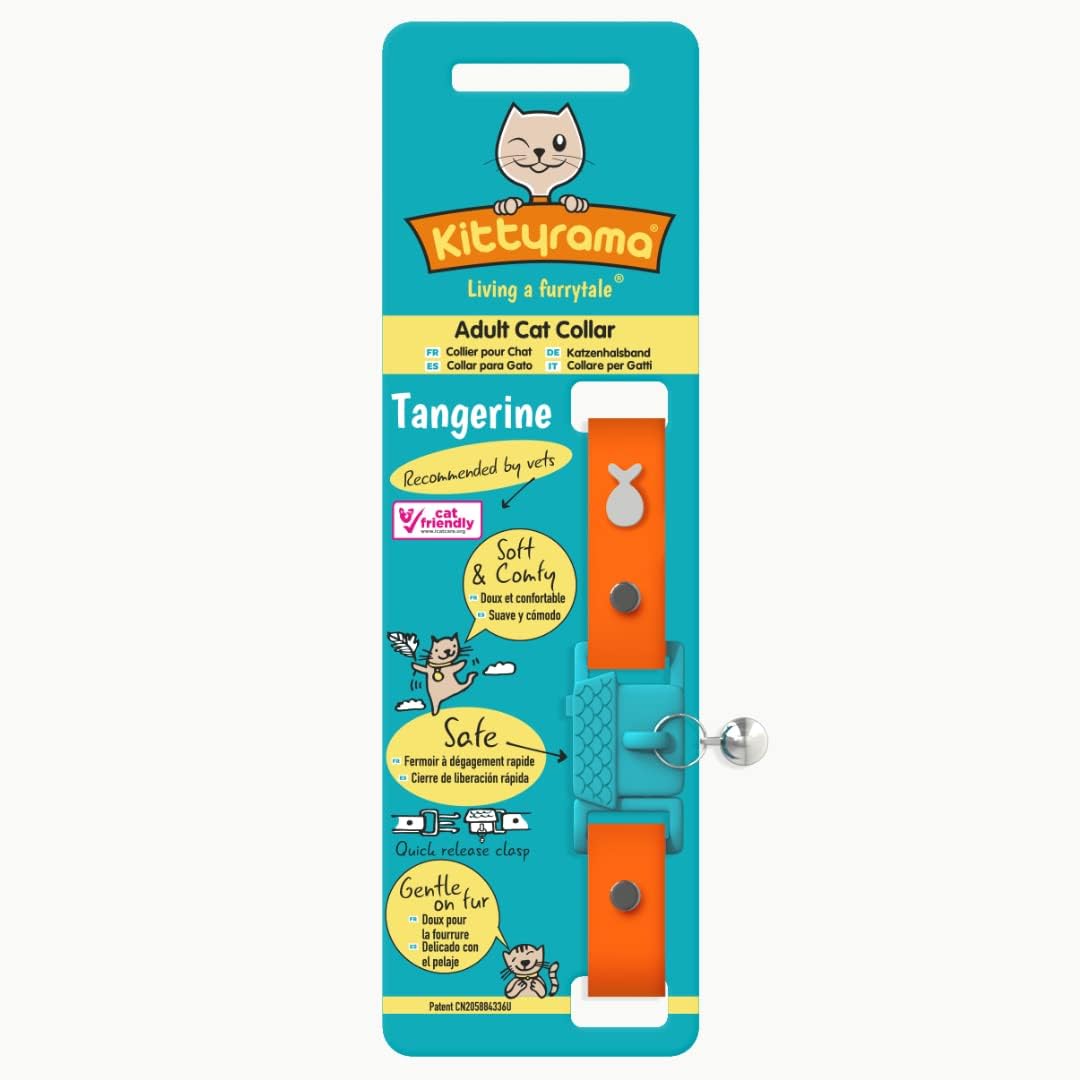 Kittyrama Tangerine Cat Collar with Bell. Breakaway Collar. Won't Rub