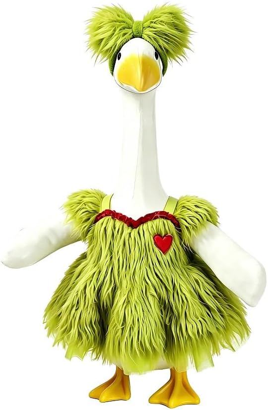 Green Fur Christmas Porch Goose Outfit for 23 Inch Lawn Goose Xmas