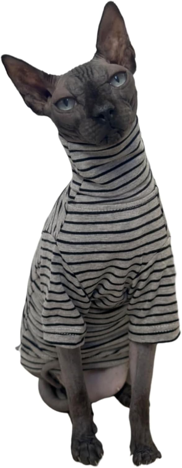 Vintage Stripes Sphynx Hairless Cats Shirt Cotton Cat Turtleneck Pet