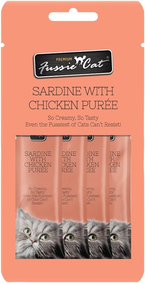 Fussie Cat Premium Ocean Fish Puree, Lickable Cat Treats, 0.5oz x4