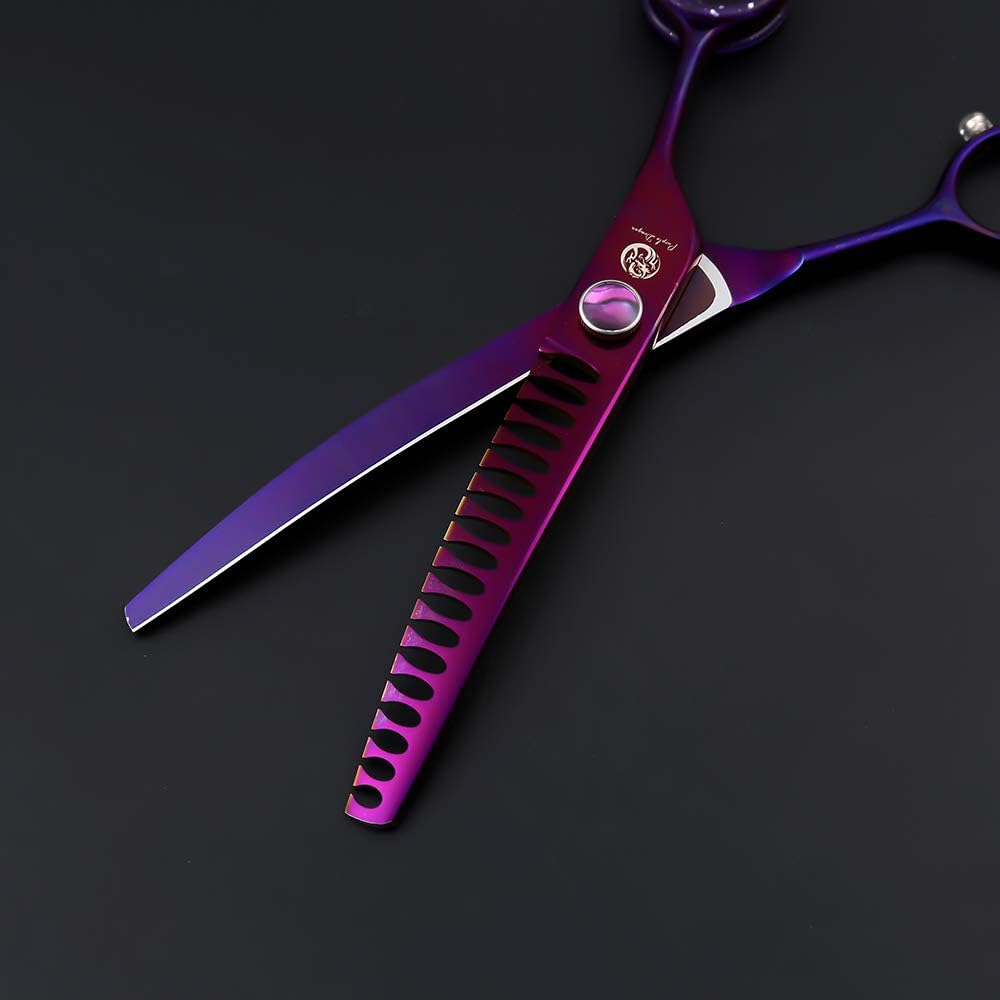 Purple Dragon 7.0" Purple Downward Curved Pet Grooming Curved Scissors