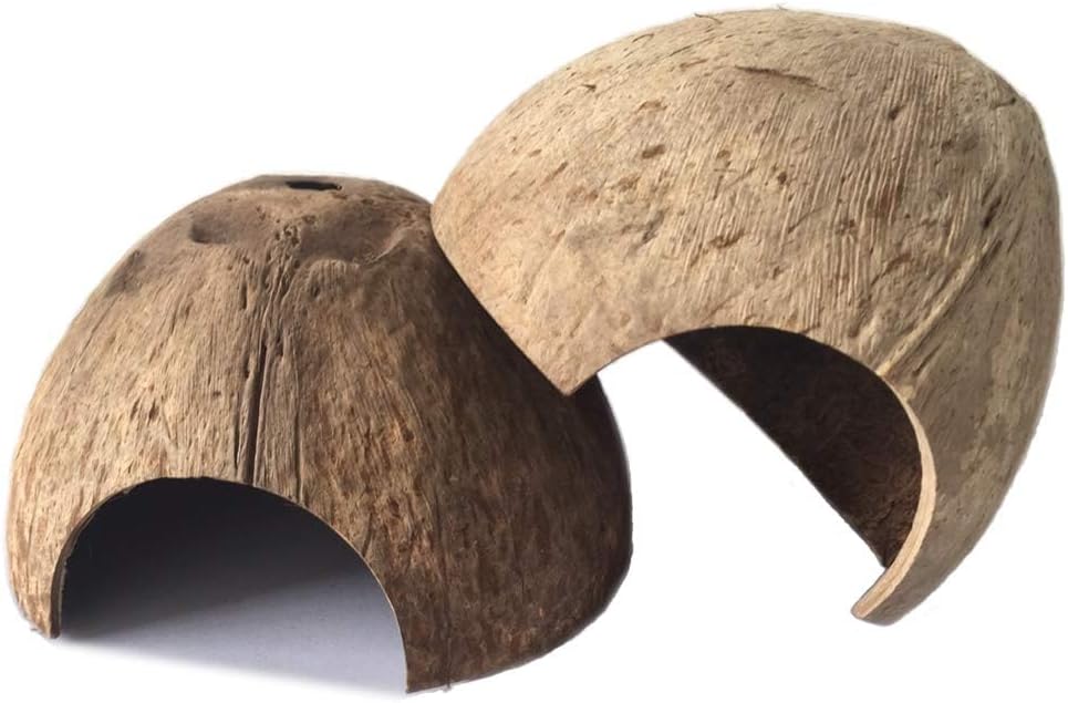 PINVNBY 2 PCS Natural Coconut Reptile Hideouts Lizard Coco Hut Hermit