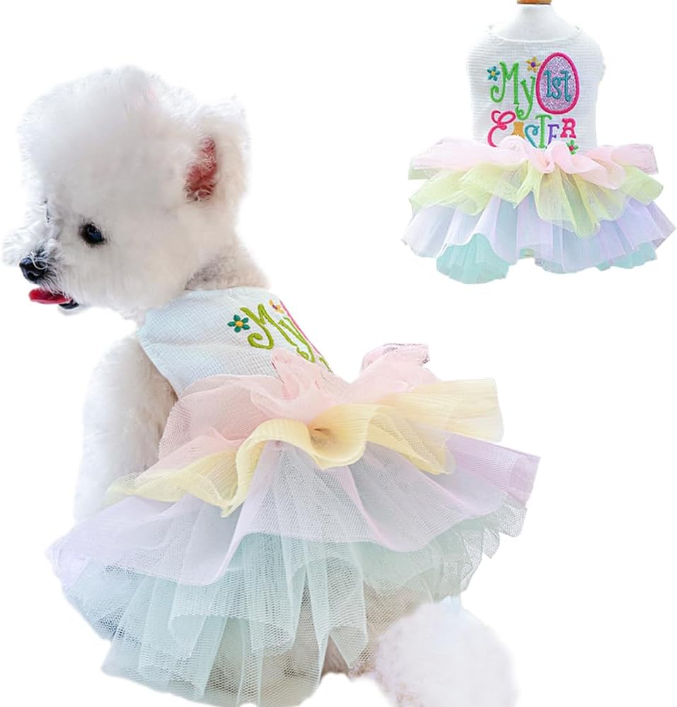 Fancy Dog Dresses with Leash Ring, Embroidered Dog Wedding Dress