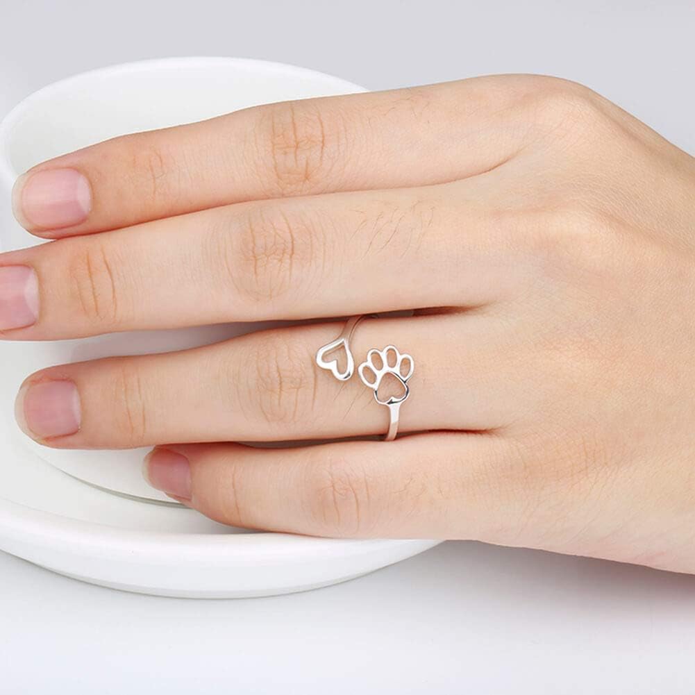 Sariel Puppy Paw Print Ring Heart 925 Sterling Silver