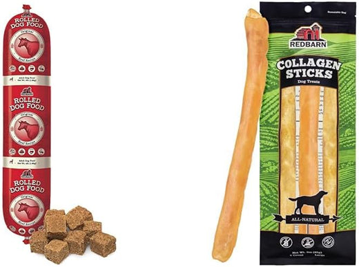 Redbarn Beef Rolled Food 4lb and Large Collagen Sticks 3pk Bundle