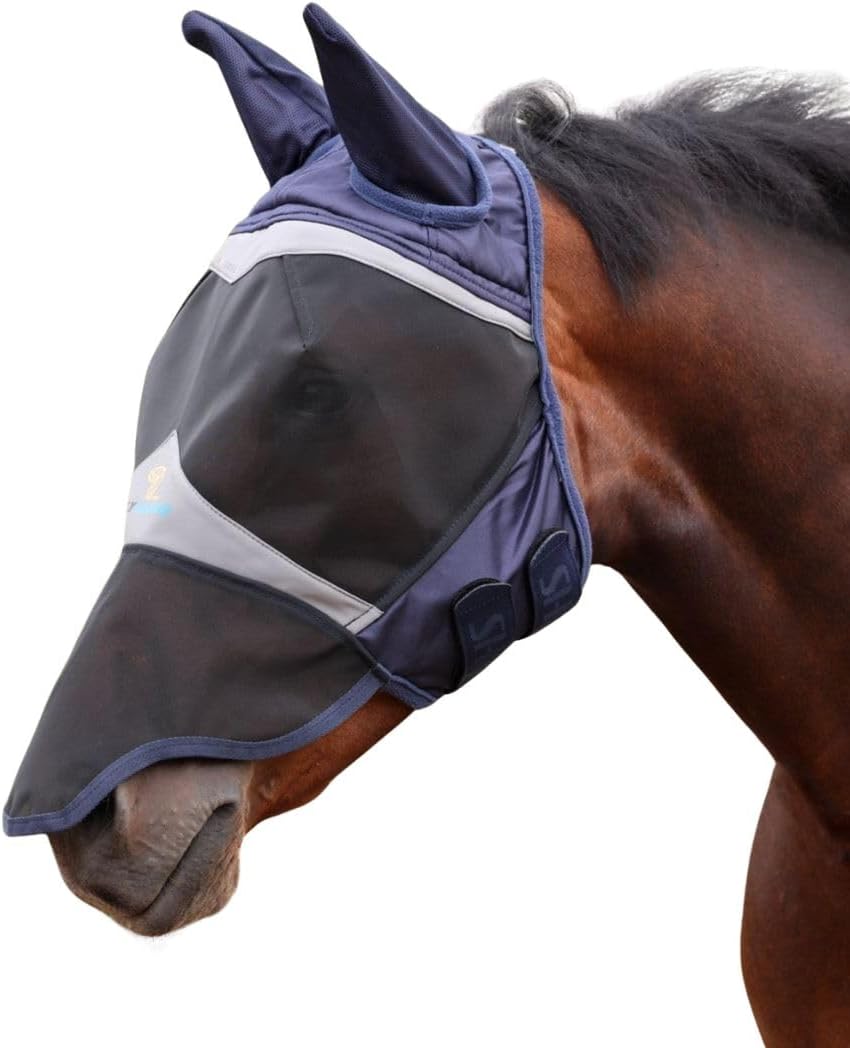 Shires FlyGuard Pro Fine Mesh Fly Mask with UV Protection Navy/Ear