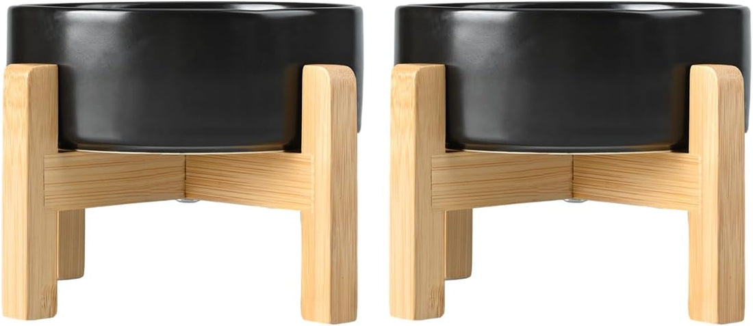 SPUNKYJUNKY Ceramic Elevated Dog Bowls 2 Pack