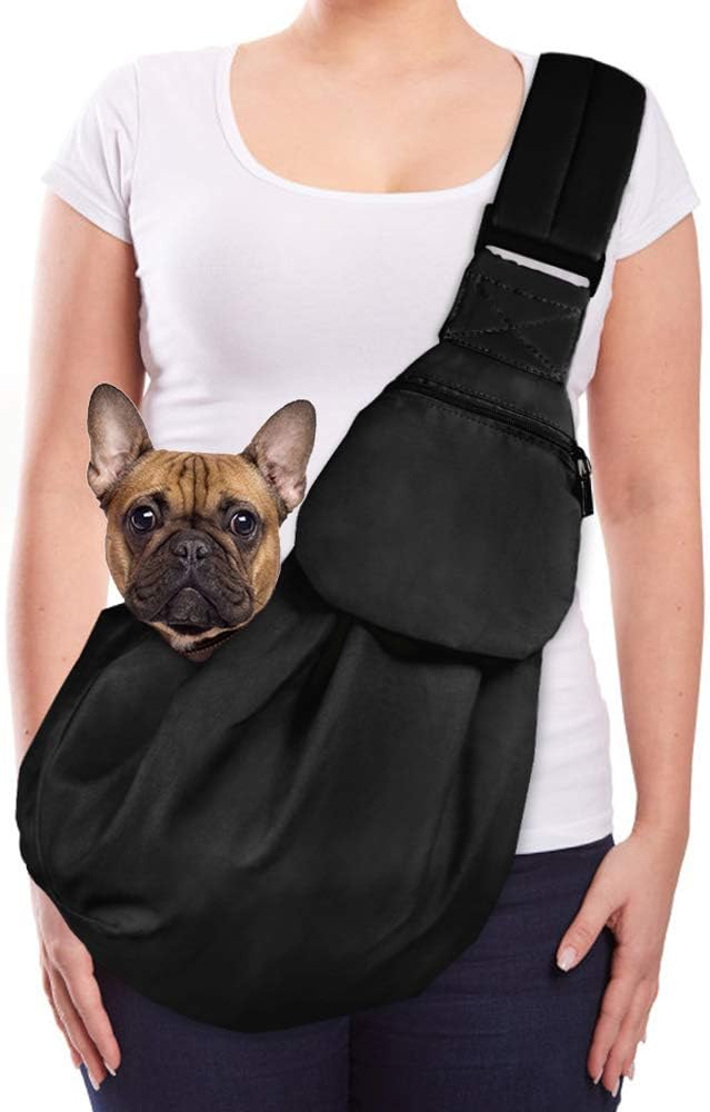 Lukovee Small Dog Sling Carrier, with Padded Strap & Storage Pocket,
