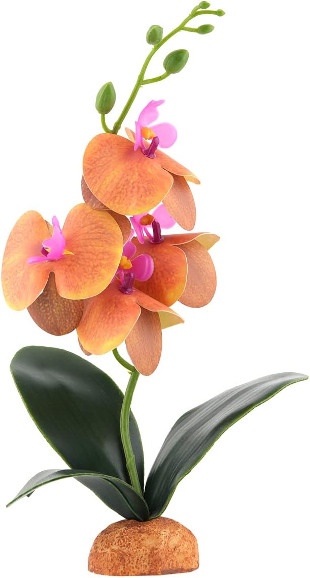 Yellow Fake Orchids, Reptile Terrarium Decor Tarantula Gecko Tank