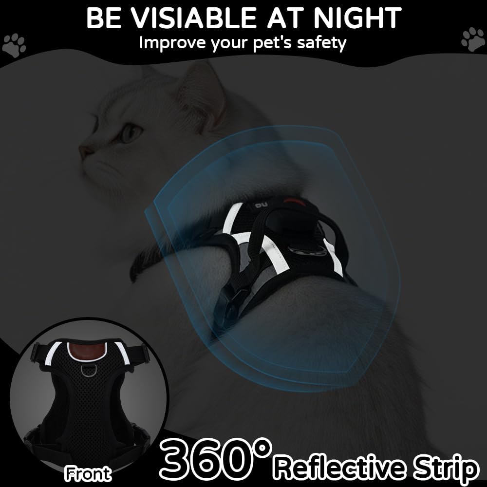 Cat Harness and Leash Set with Holder Compatible with AirTag