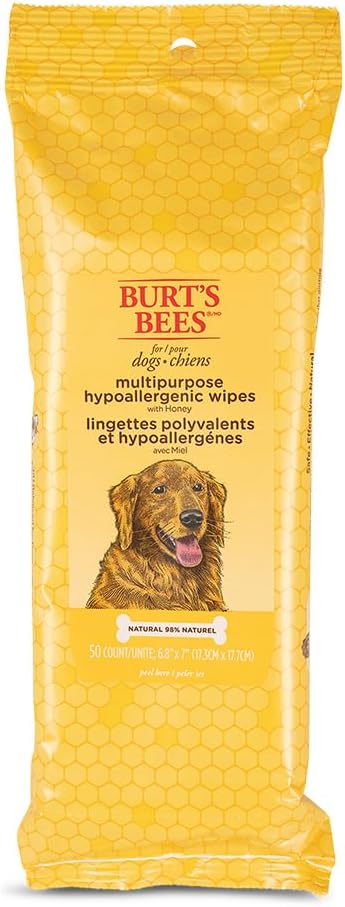 Burts Bees for Pets Honey Multipurpose Dog Grooming Wipes, 50 Count