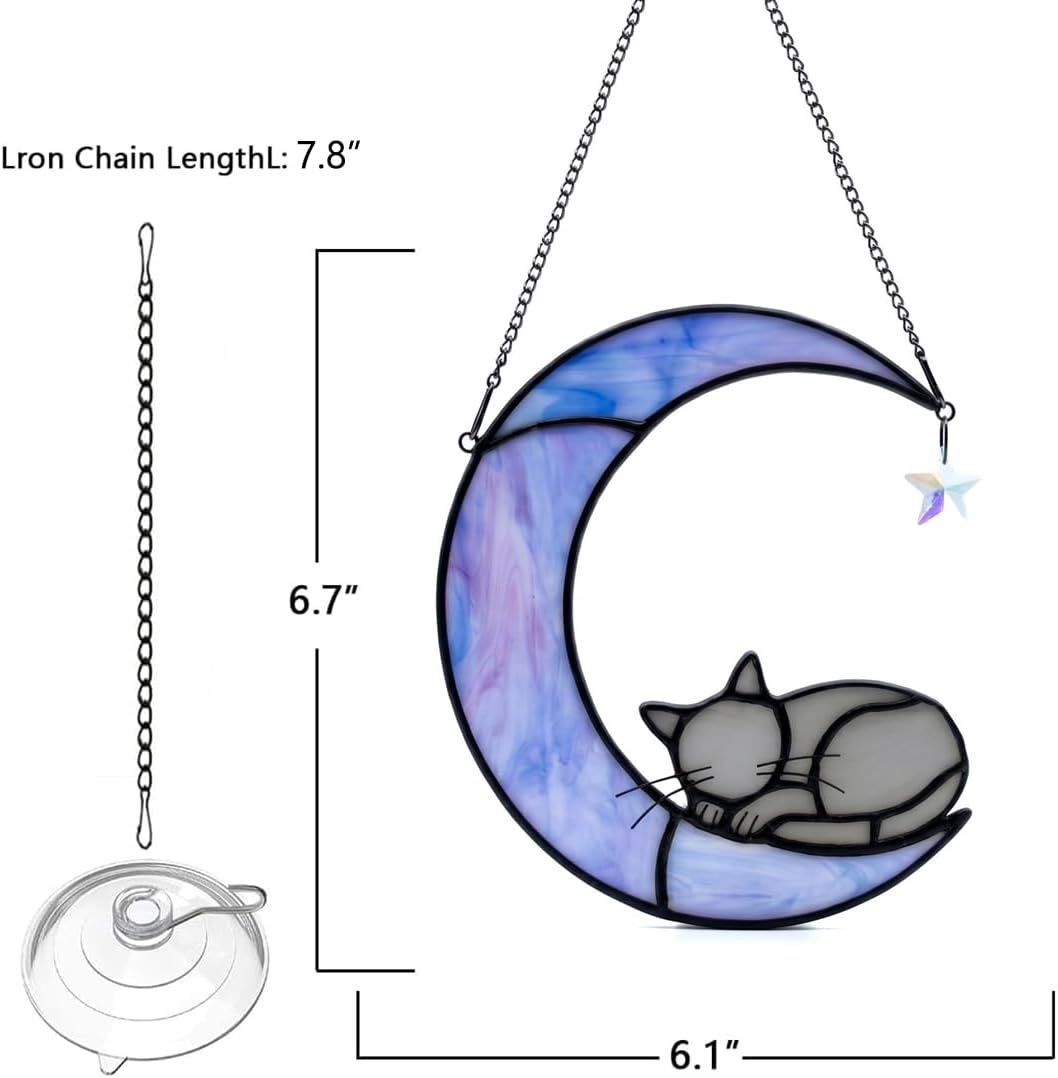 Grey Cat Memorial Stained Glass Suncatcher Cat Loss Sympathy Gift