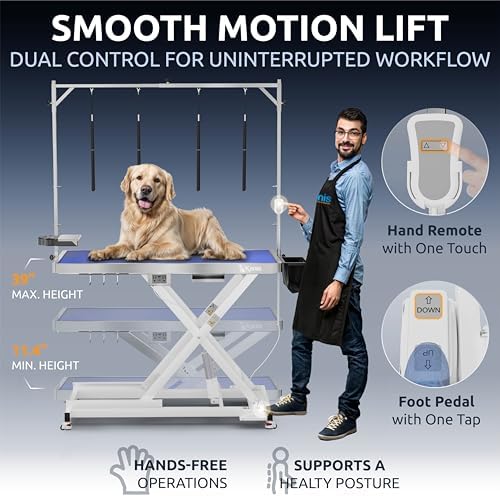 61" Dog Bathing Station, LEFT RAMP + 49" Electric Dog Grooming Table
