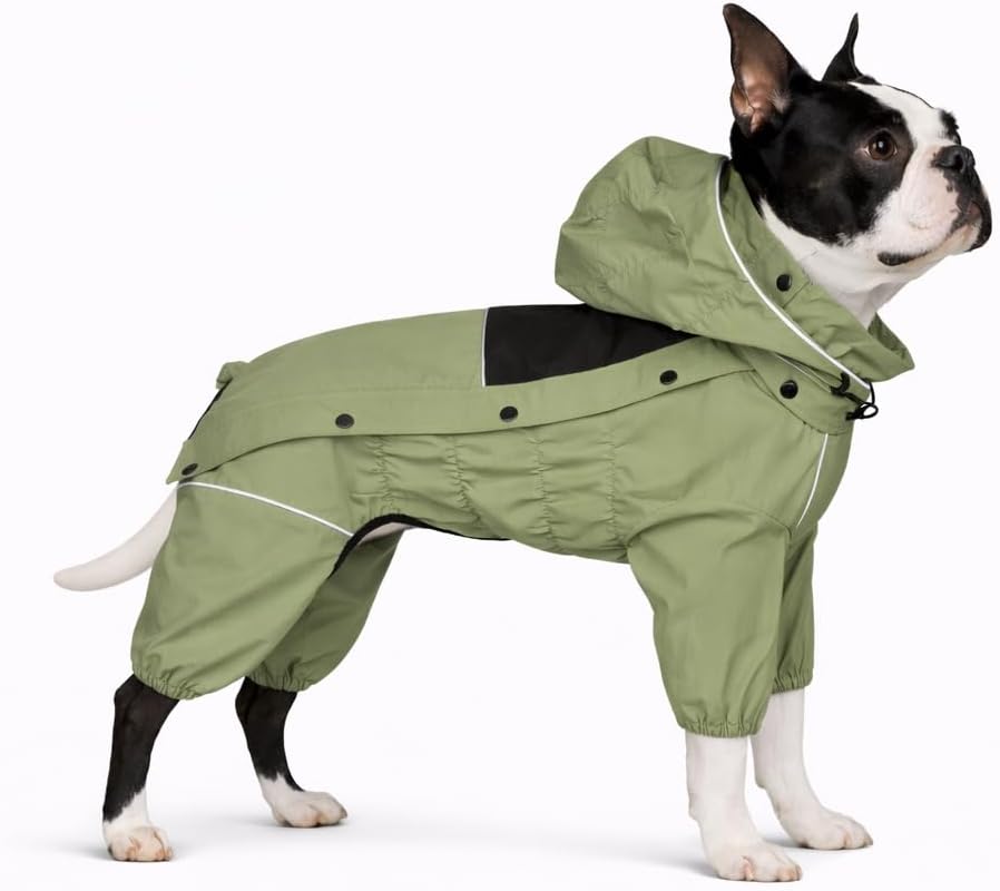 LOVELONGLONG Fleece-Lined Dog Raincoat with Removable Hood