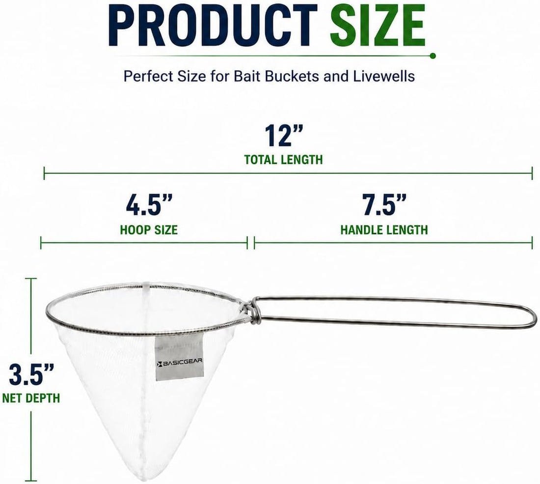 BasicGear Minnow Dip Net, 12 in, Micro Mesh for Bait Bucket