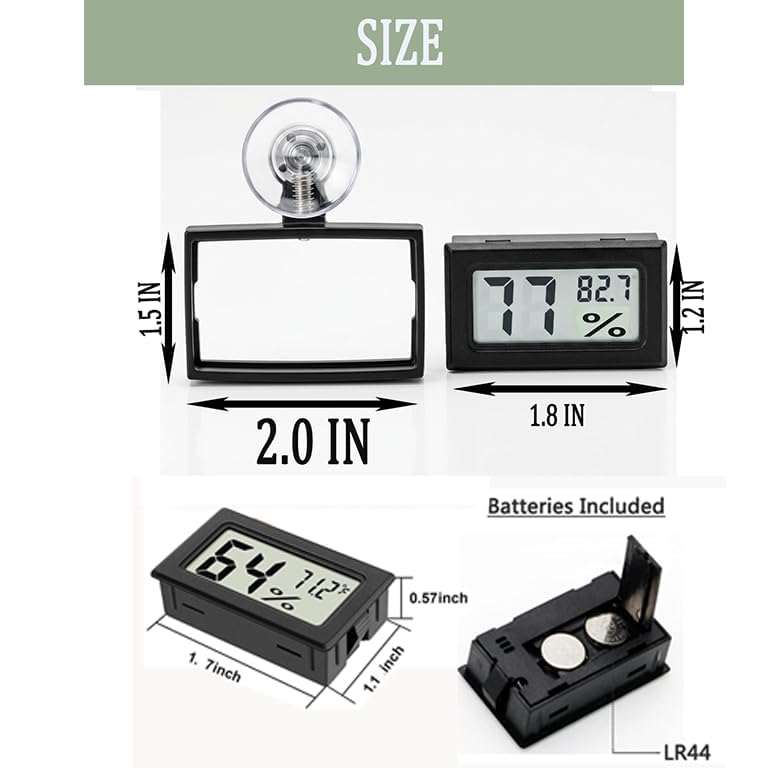 2 Pack Reptile Temperature and Humidity Monitor with Suction Cup