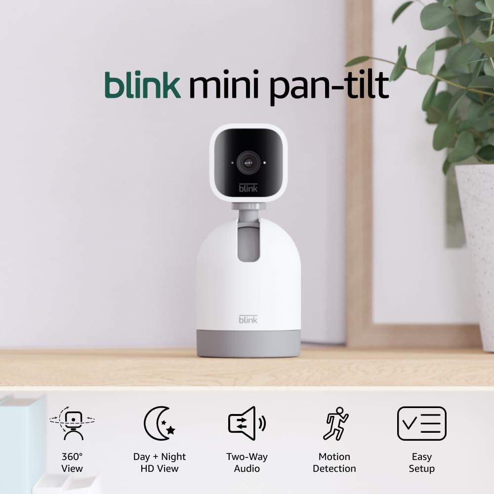 Blink Mini Pan-Tilt Camera, Rotating indoor plug-in smart security