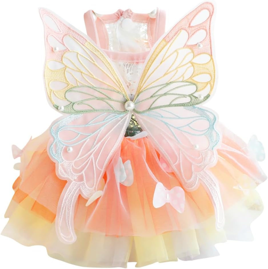 Rainbow Butterfly Dog Dresses for Small Dog Girl Puppy Lace Tutu