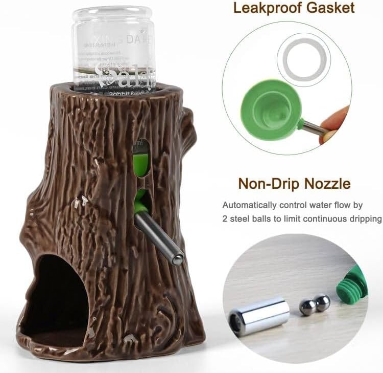 Adjustable No Drip Ceramic Hamster Water Bottle for Glass Tank