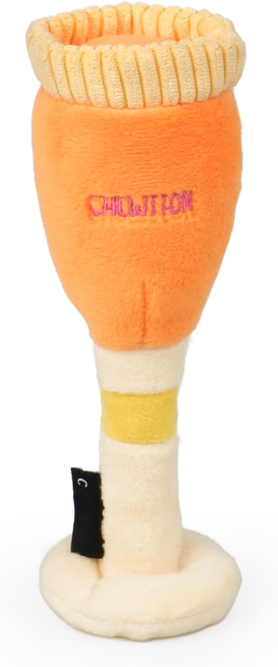 CHEWFFON Dog Toy, Pink Champagne Shape Squeaky Toy for Boredom