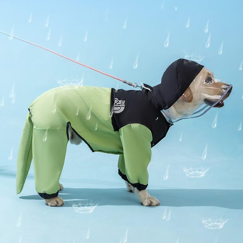 Waterproof Dog Raincoat, Clear Hood, Leash Hole