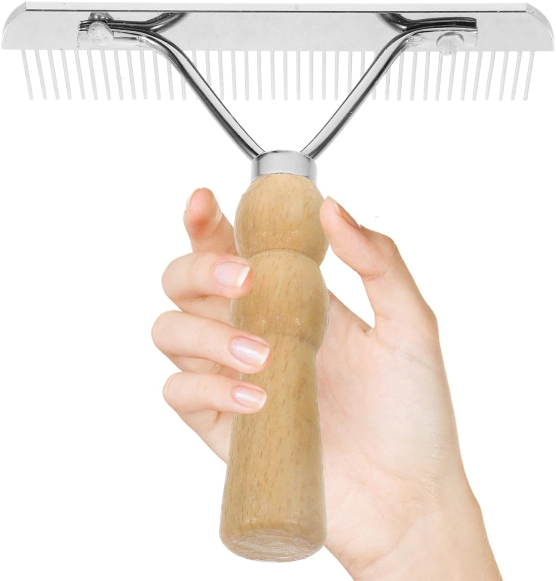 POPETPOP Horse Nail Rake, Undercoat Grooming Rake with Wooden Handle