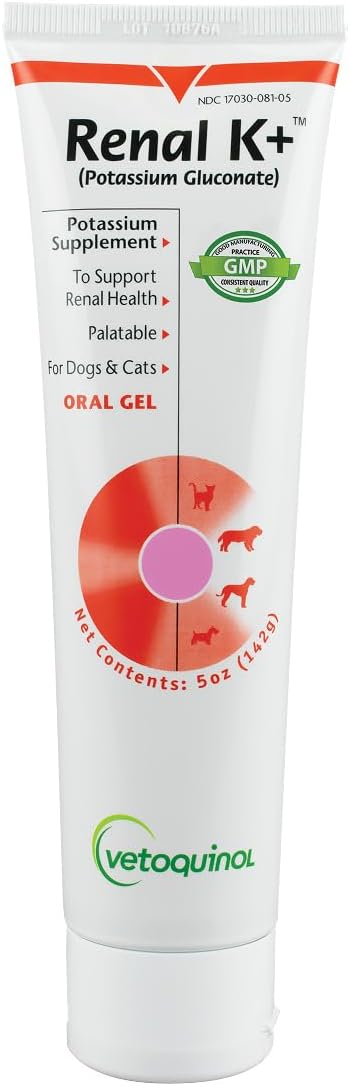 Vetoquinol Renal K+ Potassium Supplement Gel for Dogs and Cats, 5oz